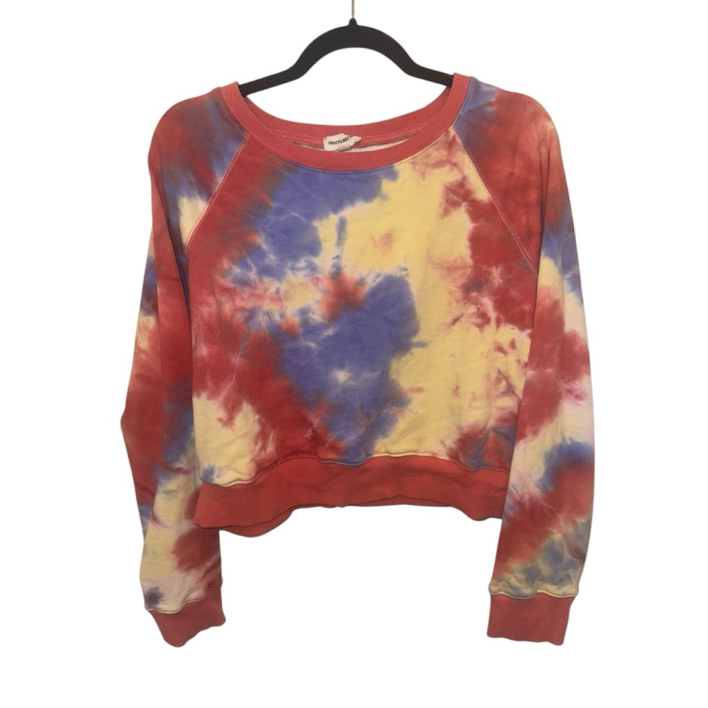 Dance & Marvel Tie-Dye Cropped Sweatshirt M Red Blue Yellow